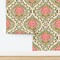 Boho Floral Pink Botanical Garden Bloom Meadow Wildflower Nature Damask Peace Bohemian Lotus Green Beige Large Scale Custom Removable Wallpaper by Spoonflower Peel & Stick Wallpaper 2FT Wide